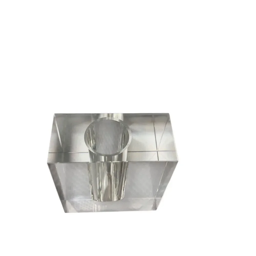 Modern Glass Block Bud Vase Minimalist Clear Contemporary Sculptural Heavy